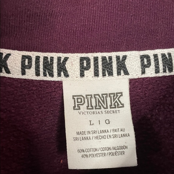 PINK Victoria's Secret Burgundy Zip-Up Sweater SZ L - Picture 3 of 4